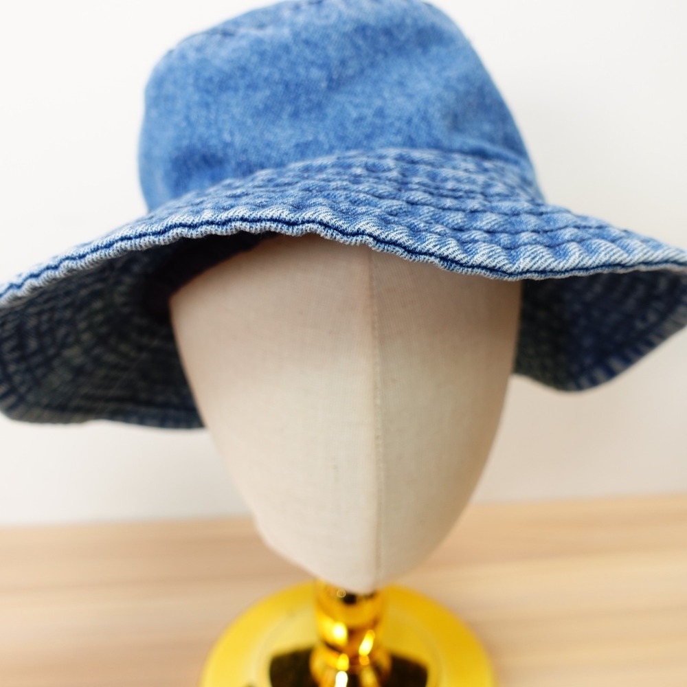 Y2K Blue Bucket Hat Acid Wash Denim Cotton Fisherman Packable 90s Skater Hip Hop